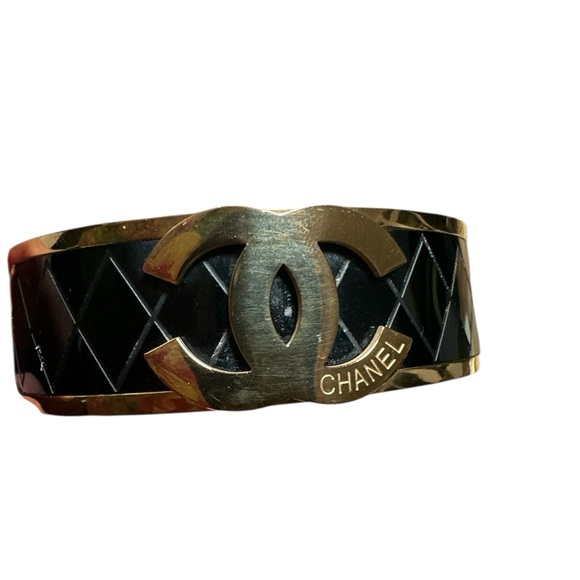 Gold Tone and Black Cuff Fashion Bracelet - Picture 2 of 7